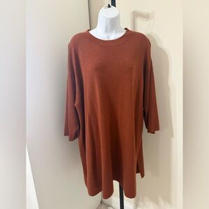NWT Eileen Fisher Merino Wool Mock Neck Tunic Sweater in Rust color Sz L/XL $298